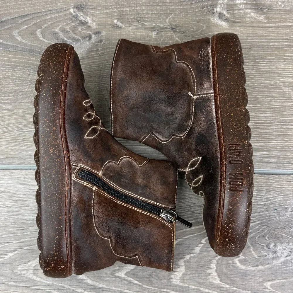 Pom D'Api Little Girl Sz 13/EU 30 Dark Brown Leather Inside Zip Ankle Boots